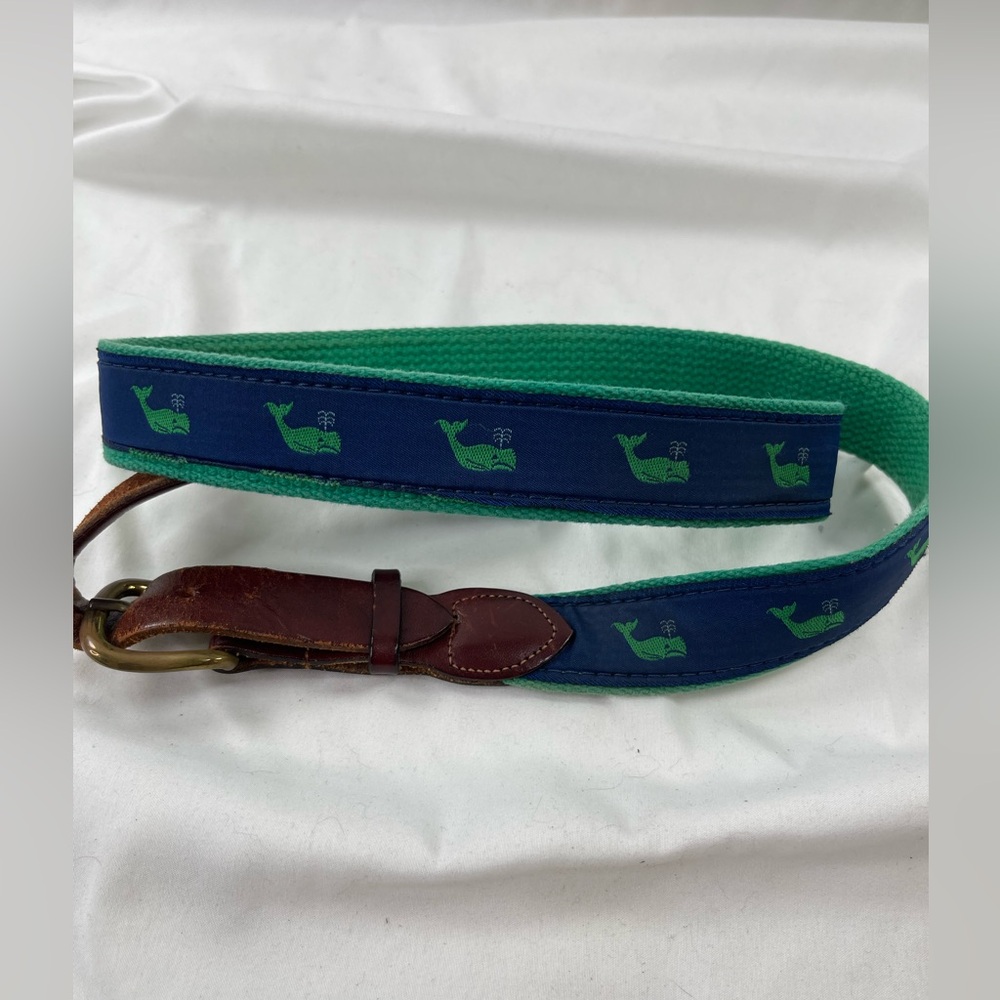 Preston Whale Belt Leather Navy Blue and Green Belt Made in New England
